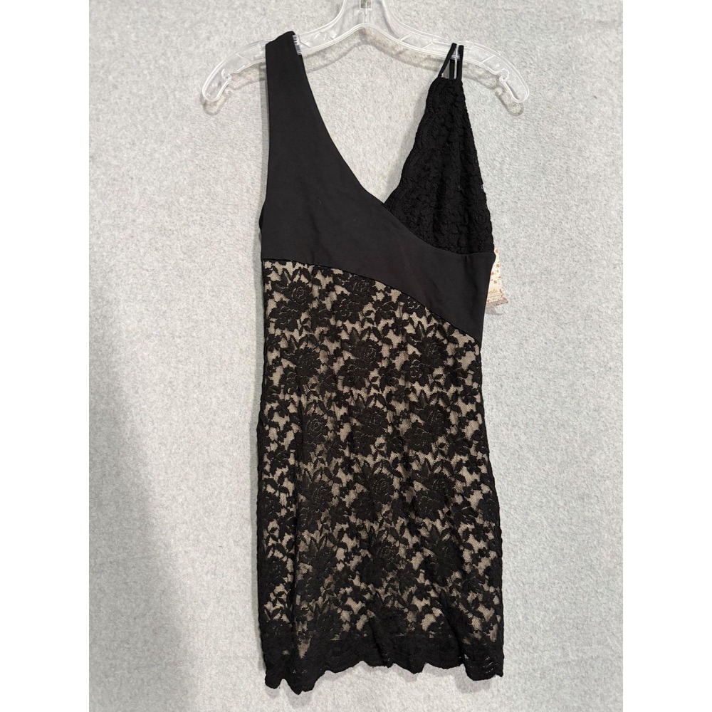 Free People Dress Womens S Black Lace Floral Asymmetrical Slip Mini Party